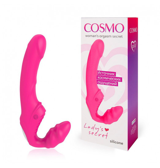 Розовый безремневой страпон с 9 режимами вибрации