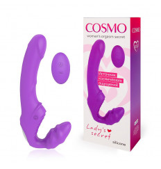 Фиолетовый безремневой страпон с 9 режимами вибрации и пультом ДУ