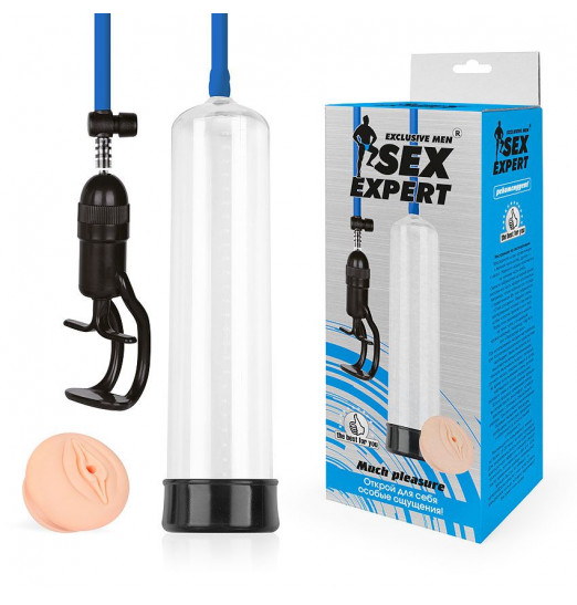 Прозрачная вакуумная помпа Sex Expert с насадкой-вагиной