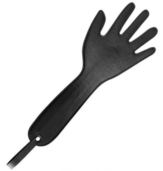 Черная шлепалка с виде ладони с удлиненной ручкой - 36 см.