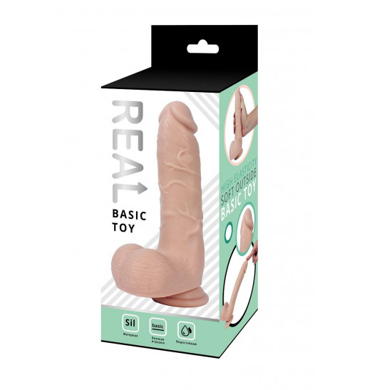 Реалистичный фаллоимитатор REAL с мошонкой на присоске - 21 см.