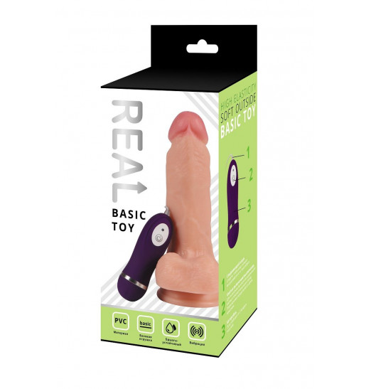 Реалистичный вибратор REAL с пультом управления - 17 см.