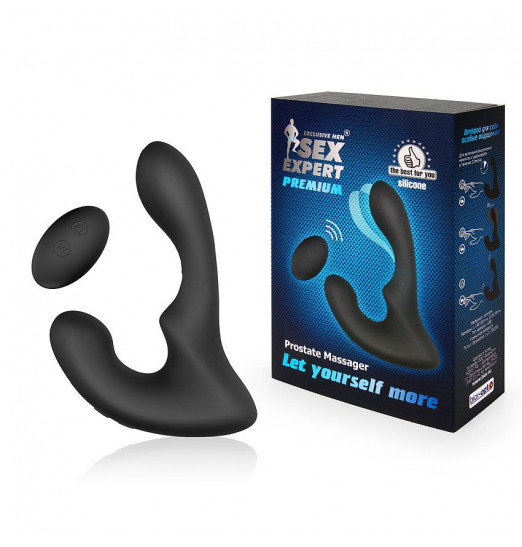 Черный силиконовый вибромассажер простаты с пультом ДУ Черный силиконовый вибромассажер простаты с пультом ДУ