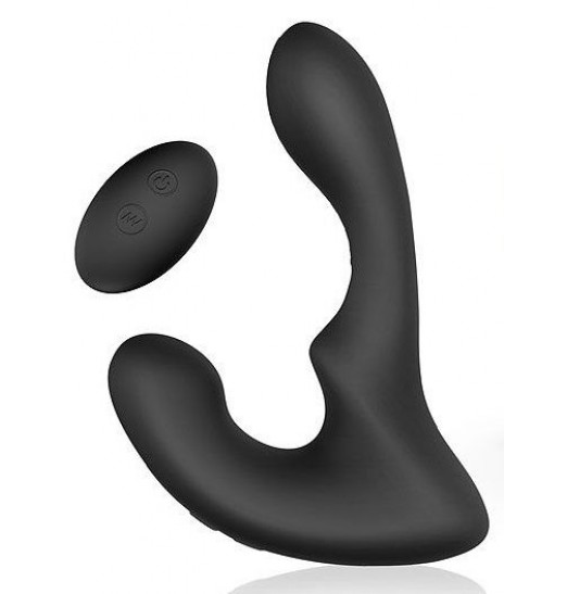 Черный силиконовый вибромассажер простаты с пультом ДУ Черный силиконовый вибромассажер простаты с пультом ДУ