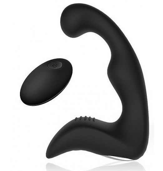 Черный силиконовый массажер простаты с пультом ДУ Черный силиконовый массажер простаты с пультом ДУ