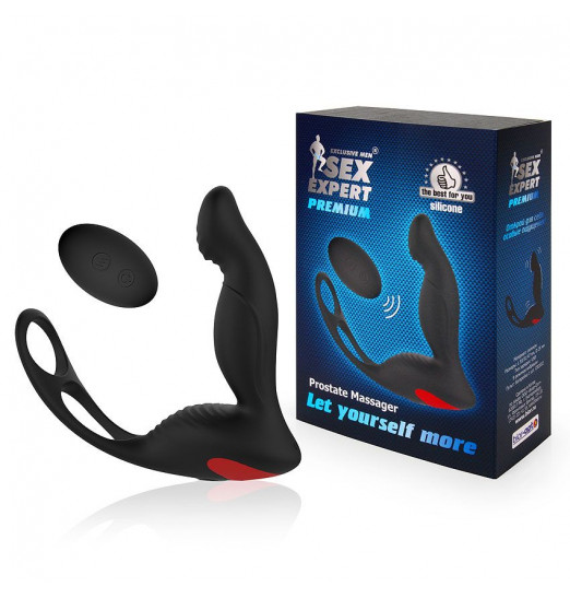 Черный силиконовый массажер простаты с пультом Черный силиконовый массажер простаты с пультом