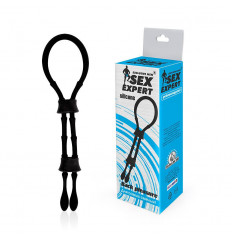 Черное силиконовое эрекционное кольцо-лассо с двумя утяжками