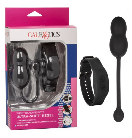 Черные вагинальные виброшарики с браслетом-пультом Wristband Remote Ultra-Soft Kegel System