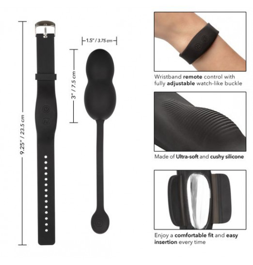 Черные вагинальные виброшарики с браслетом-пультом Wristband Remote Ultra-Soft Kegel System