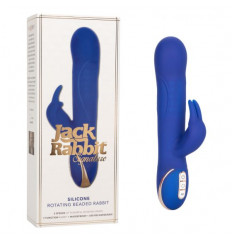 Синий вибратор Signature Silicone Rotating Beaded Rabbit с клиторальным отростком - 22,75 см.
