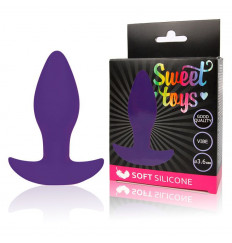Фиолетовая коническая анальная вибровтулка с ограничителем - 8,5 см.