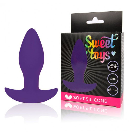 Фиолетовая коническая анальная вибровтулка с ограничителем - 8,5 см.