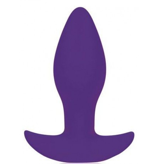 Фиолетовая коническая анальная вибровтулка с ограничителем - 8,5 см.