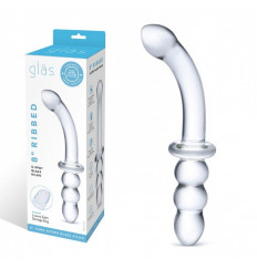 Прозрачный ребристый двусторонний стимулятор Ribbed G-Spot - 20 см.