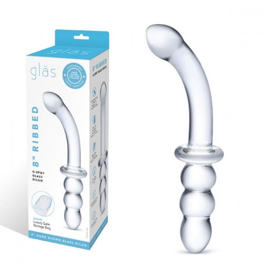 Прозрачный ребристый двусторонний стимулятор Ribbed G-Spot - 20 см.