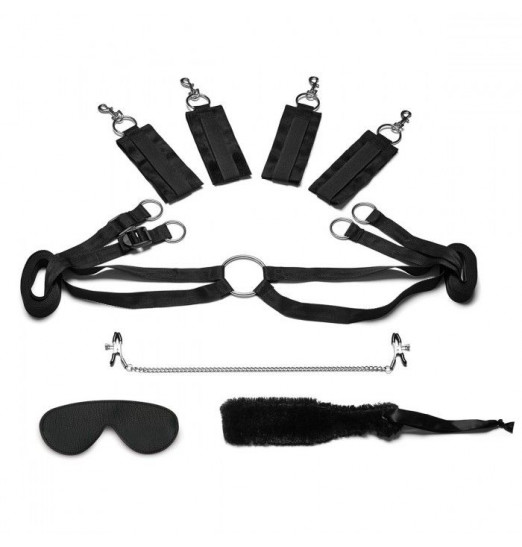 Черный набор БДСМ для фиксации на кровати
