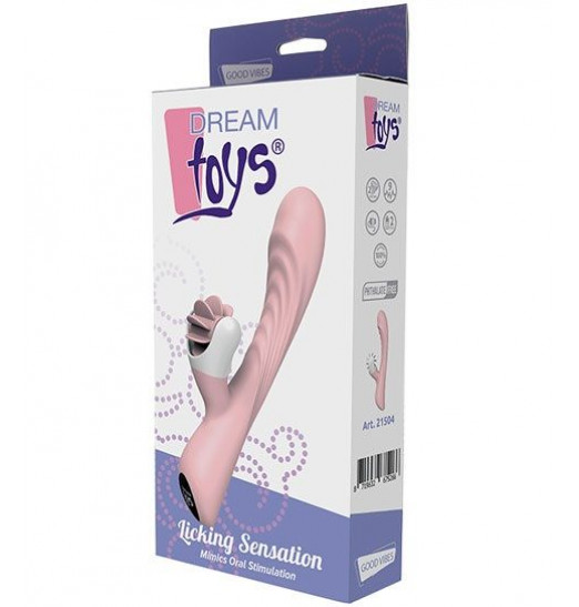 Розовый вибратор с клиторальным стимулятором-вертушкой LICKING SENSATION