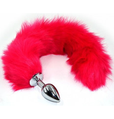 Серебристая анальная пробка из нержавеющей стали с розовым гибким хвостом