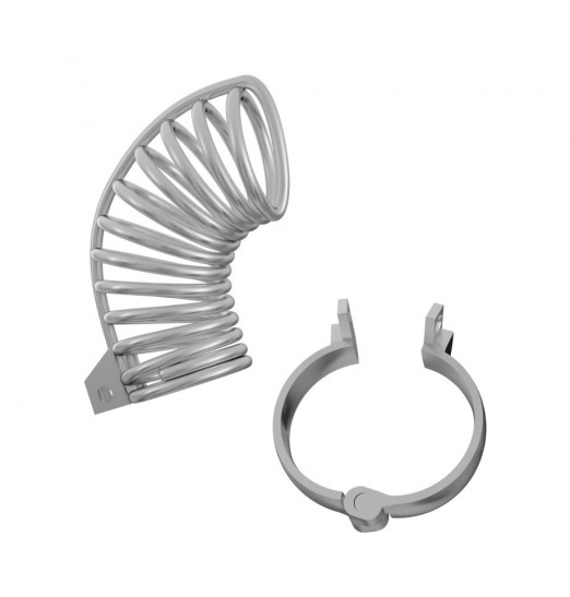 Серебристый мужской пояс верности в виде колечек с замочком Серебристый мужской пояс верности в виде колечек с замочком