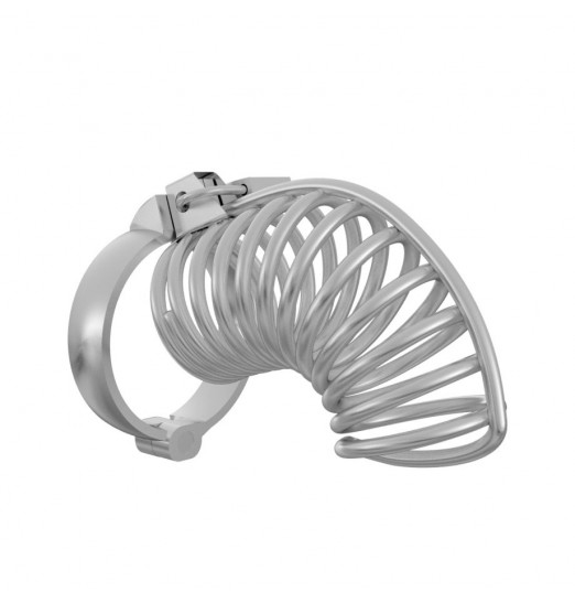 Серебристый мужской пояс верности в виде колечек с замочком