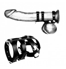 Комбинированное двойное кольцо с разделителем для мошонки и поводком