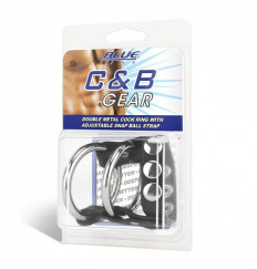 Двойное металлическое кольцо на пенис с регулируемым ремешком