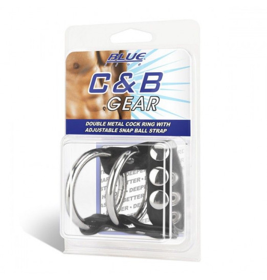 Двойное металлическое кольцо на пенис с регулируемым ремешком Двойное металлическое кольцо на пенис с регулируемым ремешком