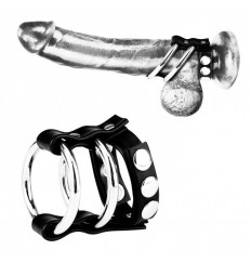 Двойное металлическое кольцо на пенис с регулируемым ремешком