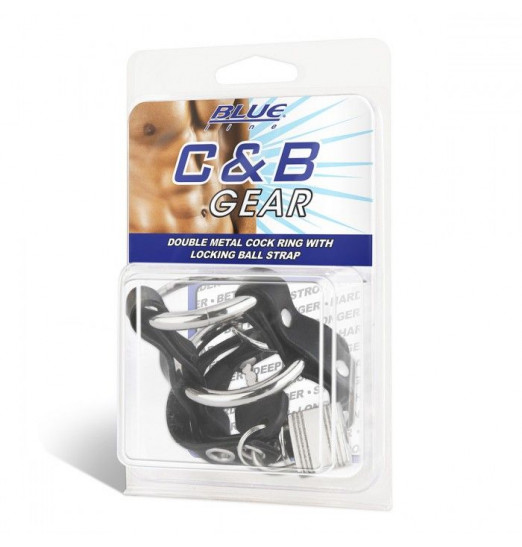 Двойное металлическое кольцо на пенис с замком на ремне