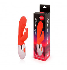 Красный вибромассажер с клиторальным зайчиком