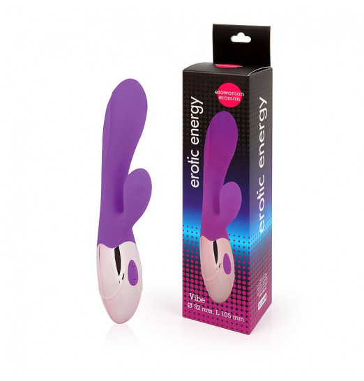Фиолетовый вибромассажер с отростком с 10 режимами вибрации