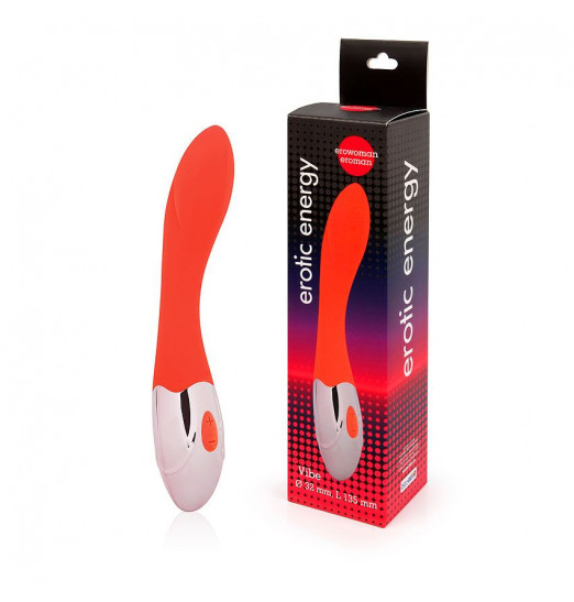 Красный изогнутый вибромассажер с 10 режимами вибрации