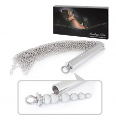 Серебристая металлическая плеть с рукоятью-втулкой - 56 см.