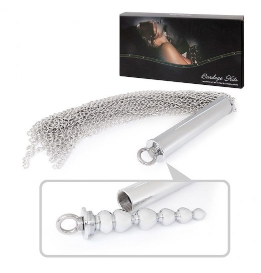 Серебристая металлическая плеть с рукоятью-втулкой - 56 см. Серебристая металлическая плеть с рукоятью-втулкой - 56 см.