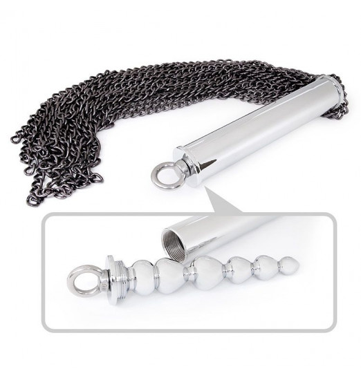 Серебристо-черная металлическая плеть с рукоятью-елочкой - 56 см.