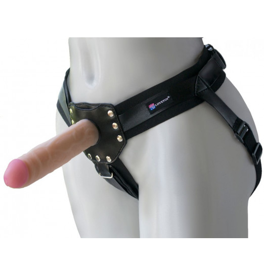 Черный пояс-трусики с двумя насадками  Экзотик-Linda  - 15,5 и 10,5 см.