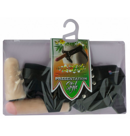 Черный пояс-трусики с двумя насадками  Экзотик-Sara  - 16,5 и 11 см.