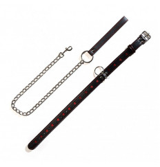 Ошейник с сердечками на металлическом поводке с ручкой