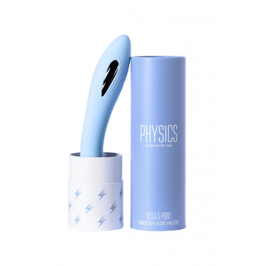 Голубой силиконовый вибратор с электростимуляцией TESLA G-POINT - 21 см. Голубой силиконовый вибратор с электростимуляцией TESLA G-POINT - 21 см.