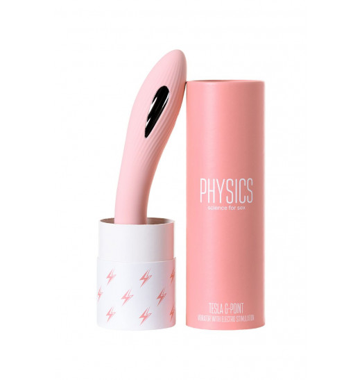 Розовый силиконовый вибратор с электростимуляцией TESLA G-POINT - 21 см.