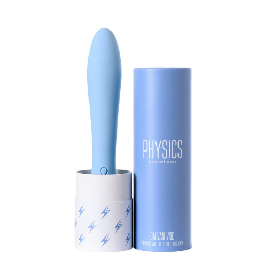 Голубой силиконовый вибратор с электростимуляцией GALVANI VIBE - 21 см.