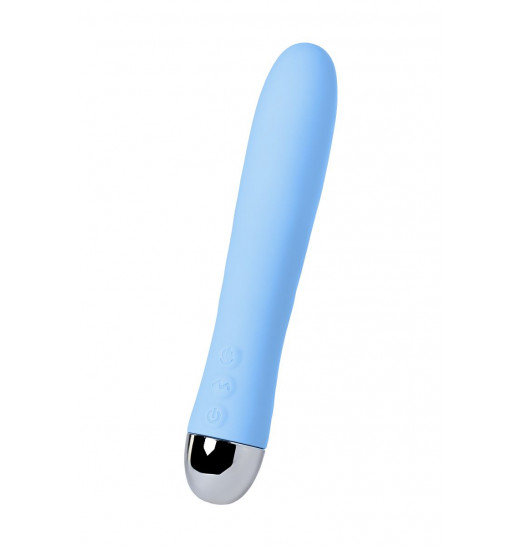 Голубой силиконовый вибратор с функцией нагрева и пульсирующими шариками FAHRENHEIT - 19 см.