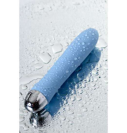 Голубой силиконовый вибратор с функцией нагрева и пульсирующими шариками FAHRENHEIT - 19 см.