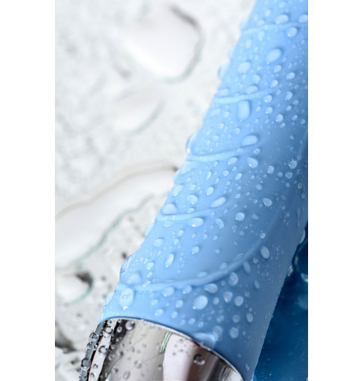 Голубой силиконовый вибратор с функцией нагрева и пульсирующими шариками FAHRENHEIT - 19 см.