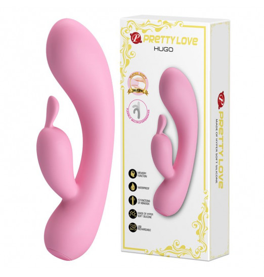 Нежно-розовый вибратор Hugo с клиторальным отростком - 16,5 см. Нежно-розовый вибратор Hugo с клиторальным отростком - 16,5 см.