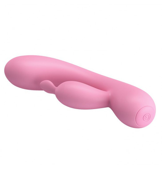 Нежно-розовый вибратор Hugo с клиторальным отростком - 16,5 см. Нежно-розовый вибратор Hugo с клиторальным отростком - 16,5 см.