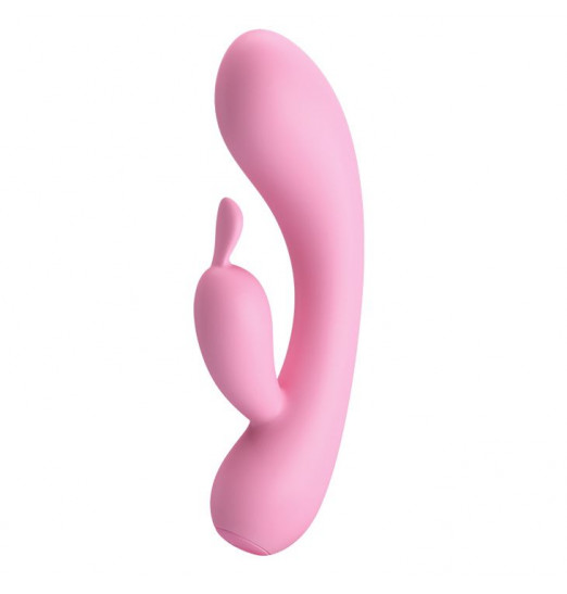 Нежно-розовый вибратор Hugo с клиторальным отростком - 16,5 см.