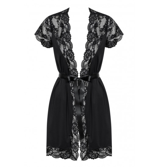 Коротенький пеньюар с кружевными рукавчиками и атласным поясом