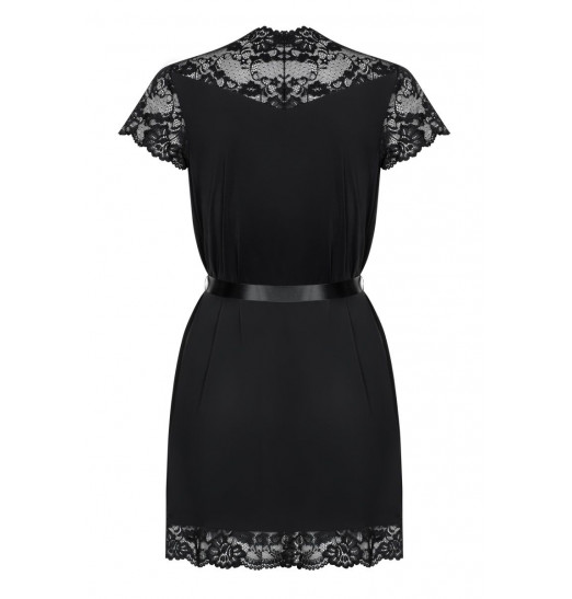 Коротенький пеньюар с кружевными рукавчиками и атласным поясом