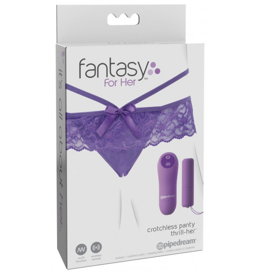 Фиолетовые трусики с вибропулей и пультом Crotchless Panty Thrill-Her